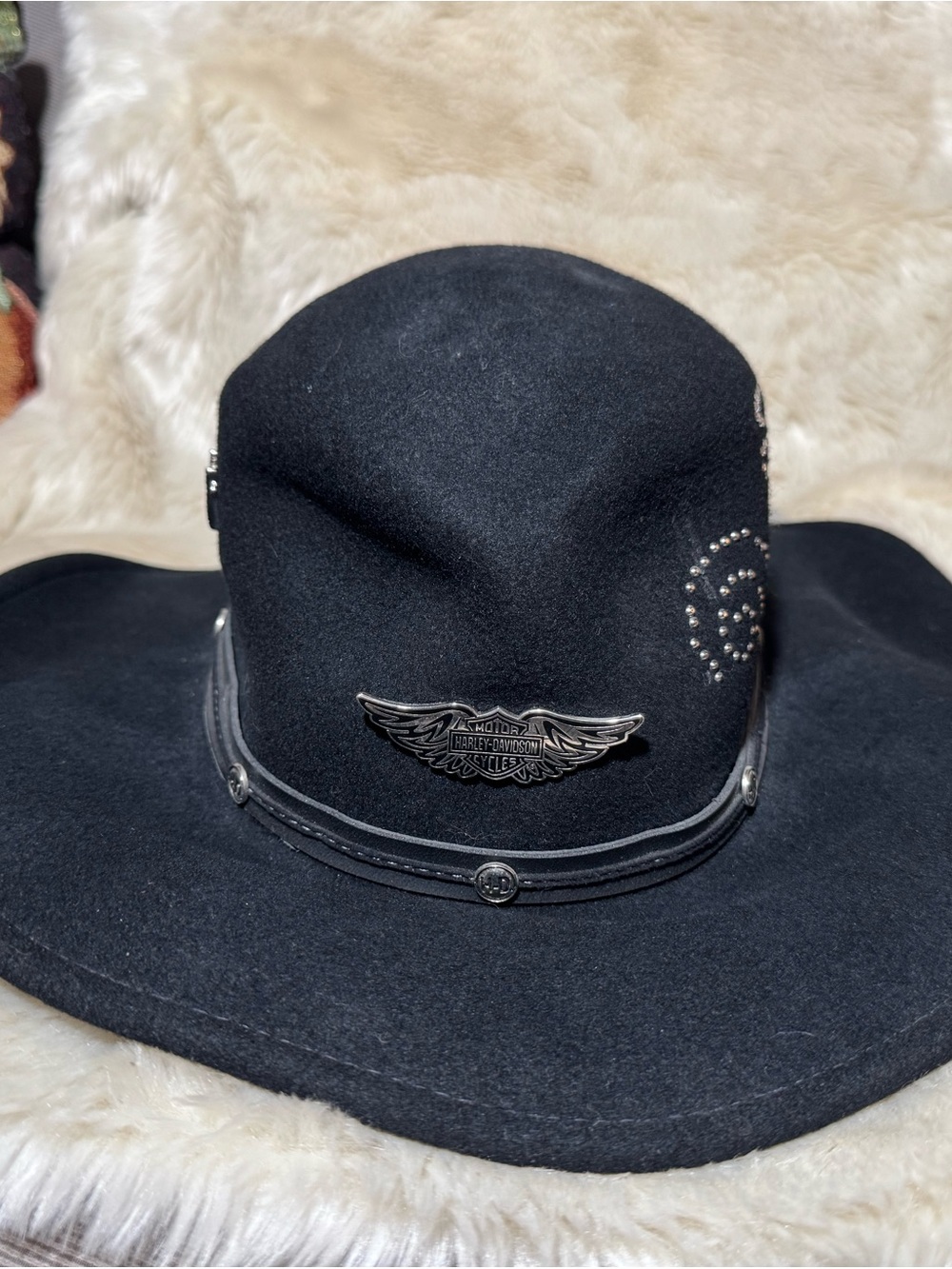 Harley-Davidson Black Felt Cowgirl Hat with Wing Emblem